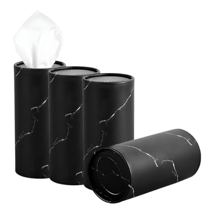 4PCS Car Tissue Holder, Car Cup Holder Convenient Travel Tissue Tube Box with Facial Tissues, Portable Round Tissues Holder Paper Towel Cylinder for Car Home Office (Marble Black) - color: Marble Black
