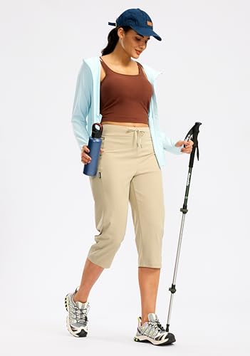 G Gradual Women's Capri Pants with 3 Zipper Pockets Lightweight Quick Dry Hiking Travel Capris Pants for Women Casual Summer - color: Khaki, size: Medium