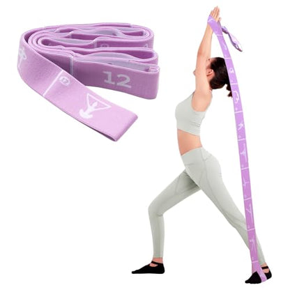 12 Loops Extra Long Yoga Stretching Band for Adults and Tall People, Adjustable Elastic Strap for Full Body Deep Stretch, Home Pilates, Ballet, Dance, Physical Therapy, Flexibility Training - color: Purple