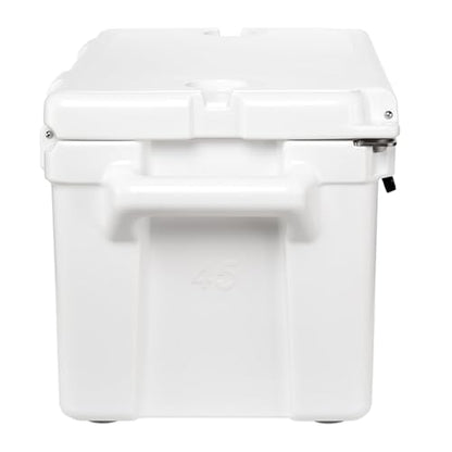 Laka Cooler – 45 Quart Rotomolded Hard Cooler, Insulated Ice Chest Holds 36 Cans/45 lb Ice, Up to 7 Days Cold, Drain Plug + Basket, Non-Slip Feet, Beach Boat Camping Tailgate - color: White