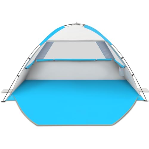 Gorich Beach Tent Sun Shelter for 3/4/6/8/10 Person with UPF 50＋ UV Protection, Lightweight & Easy Setup Beach Shade Canopy, Portable Beach Shade Tent Beach Cabana - color: Silver, size: 3 Person