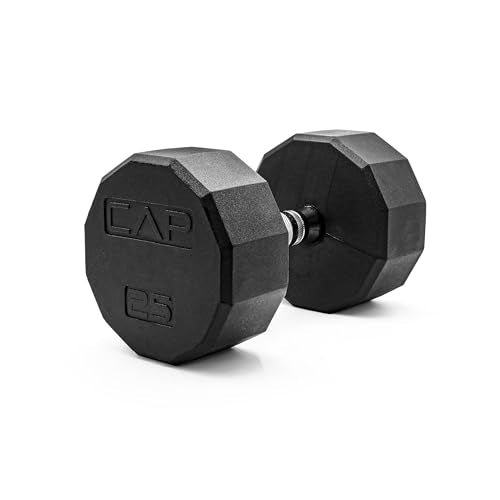 CAP Barbell Coated Hex Dumbbell Weight - Single | 10-120 lbs | Multiple Options - size: 25 lb, style: 12-Sided - Chrome Handle