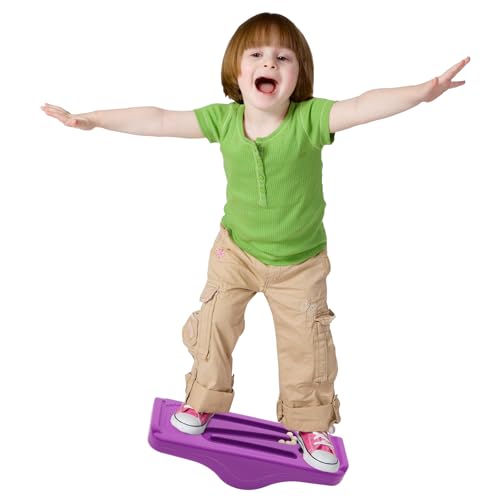 Kids Rocking Seesaw Balance Board with 5 Wooden Balls Sensory Training Rocking Board Balance Training Equipment Children Indoor Outdoor Activity Toy - color: Purple