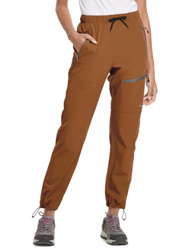 baleaf Women's Hiking Pants Quick Dry Lightweight Water Resistant Elastic Waist Cargo Pants for All Seasons - color: 29''-caramel, size: Small