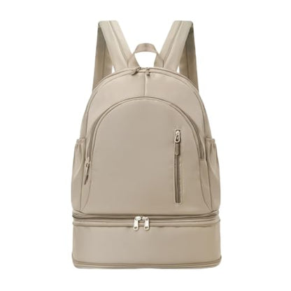 Unisex Lightweight Expandable Gym Backpack with Shoe Compartment, Waterproof Travel Bag for 14" Laptop Khaki - color: 01khaki