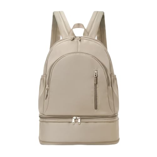 Unisex Lightweight Expandable Gym Backpack with Shoe Compartment, Waterproof Travel Bag for 14" Laptop Khaki - color: 01khaki