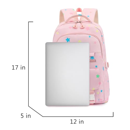 RRTGNEI Kids High Middle School Backpack for Girls 5-12 Kawaii Travel Star Bookbag,Pink Star - color: Pink Star