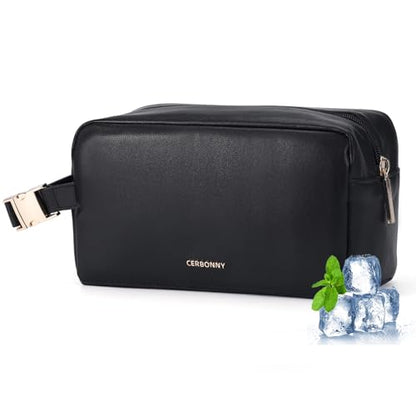 Small Cooler Bag,Freezable Snack Bag,Lunch Bags For Women,Built-in Ice Packs to Keep Food Fresh,Mini Cooler,Breastmilk Cooler,Suitable For Work and Travel - color: PU Black