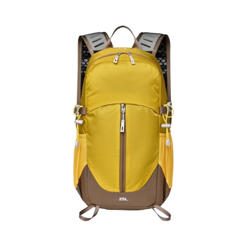 25L Hiking Backpack with Hydration Compartment Water Resistant Outdoor Daypack with Rain Cover Breathable Back System for Outdoor Travel Camping Daily Use Yellow - color: Yellow