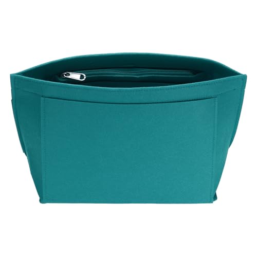 uxcell Purse Organizer Insert, Medium Felt Handbag Organizer Bag Storage & Finishing Inner Bag Liner with Zipper for Chic Backpack Tote Shoulder Bags, Lake Green - color: Lake Green, size: Medium