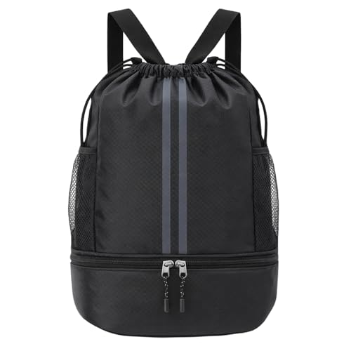 Pimoys Drawstring Backpack Gym Bag, Waterproof String Backpack with Side Mesh Pockets, Beach Bag for Basketball, Soccer, Swim, Wrestling Bag for Women Men