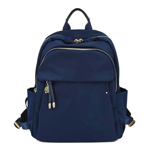 M-ioi-M Medium Backpack Purse for Women, Fashion Nylon Daypack with Gold Hardware, Lightweight Water-Resistant Rucksack for College, Work, Travel, Everyday Use, Fits 13–14" Laptop (Navy Blue,Medium) - color: Navy Blue,medium