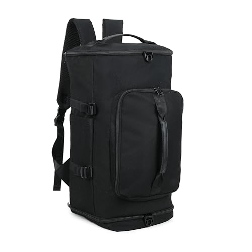 Gym Duffle Bag Backpack for Men Women with Shoes Compartment Waterproof Large Travel Duffle Bag Weekender Overnight Bag with Wet Pocket (005-Black)