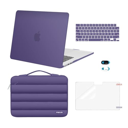 MOSISO Compatible with MacBook Air 15 inch Case M5 2026 M4 2025 M3 2024 M2 2023 A3448 A3241 A3114 A2941, Plastic Hard Shell Case&Puffy Sleeve Bag&Keyboard Skin&Webcam Cover&Screen Film,Imperial Purple - color: Imperial Purple