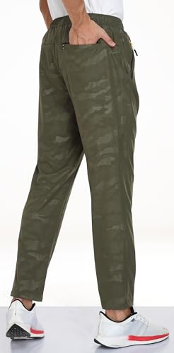 Men's Elastic Waist Hiking Pants Water Resistant Quick-Dry Lightweight Outdoor Sweatpants with Zipper Pockets - color: Camo-armygreen, size: X-Large
