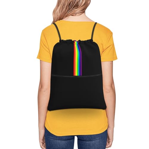 JOOCAR Rainbow Drawstring Bag LGBT Pride Gay Black Backpack Draw String Bags Waterproof Lightweight Sports Beach Gym Sackpack Zipper Pocket for Men Women - color: B7