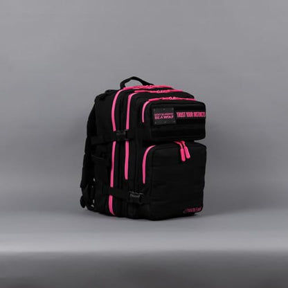 WOLFpak 25L Athletic Gym Backpack (Black Neon Pink) Durable 1000D Waterproof Oxford Material with MOLLE Webbing, Laptop Pocket & Dual Cup Holders - color: Pink Neon