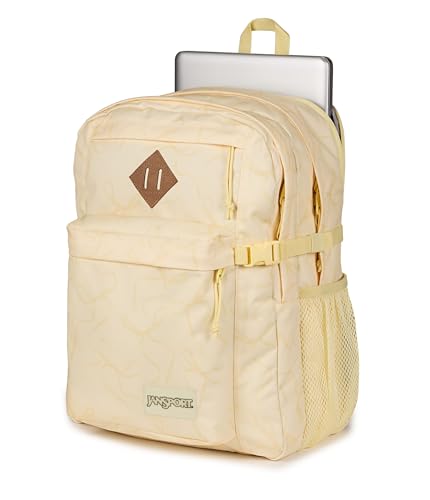 JanSport Main Campus Backpack - Travel or Work backpack w 15-Inch Laptop Sleeve and Dual Water Bottle Pockets, Rows Of Bows Natural/Lemon Ice - color: Rows of Bows Natural/Lemon Ice