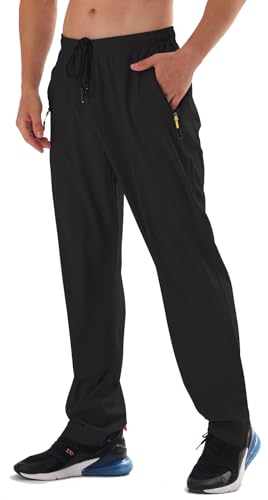 Men's Elastic Waist Hiking Pants Water Resistant Quick-Dry Lightweight Outdoor Sweatpants with Zipper Pockets - color: Black, size: 3X-Large