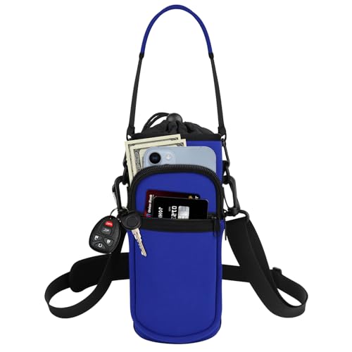 Water Bottle Holder with Strap, Water Bottle Carrier Bag with Phone Pocket, Shoulder Hand Strap Insulated Neoprene 32/40 oz Water Bottle Sleeve for Walking Hiking Camping Gym - color: 3 BLUE, size: under 32oz