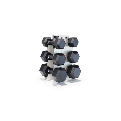 CAP Dumbbell Set with Rack, Rubber Coated Hex Free Weight Set | 100–300 lb Options, Vertical Space-Saving Storage for Home Gym Strength Training - size: 100 lb Set - Light Gray Rack, style: Comfort Handle