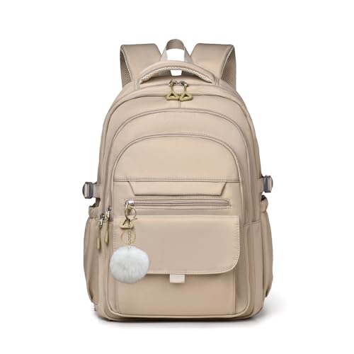 Backpack for Girls, Solid-Color School Backpack for Boys Kids, Aesthetic Girls Bookbag for Elementary School Travel Daypack,Khaki - color: Khaki