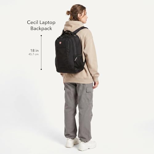 SWISSGEAR Cecil Laptop Backpack, Fits Most 16-Inch Laptops, Three-Compartment Design, Airflow Back Panel, Black, 27.3L, 18-Inch - color: Black Hex