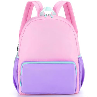 1 Piece Nylon Backpack Kids School Backpack for Toddler Girls Boys Plain Waterproof Preppy Bookbags Travel for Student (Pink and Purple) - color: Pink and Purple