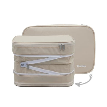 Branden Compression Packing Cube, X-Large, Sandbeige | Travel Essentials l Luggage Organizer l Self Compression Organizer for Travel l Overnight Trip, Road Trip, Beach, Cruise