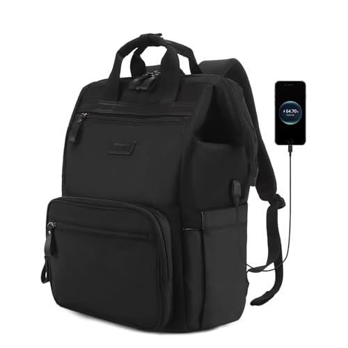 Timeet Laptop Backpack for Women, 17 Inch Travel Backpack Purse with USB Charging Port, Waterproof and Anti theft Carry On Backpack for Office College Teacher Women Men, Mousse Black - color: Mousse Black, size: 17 Inch