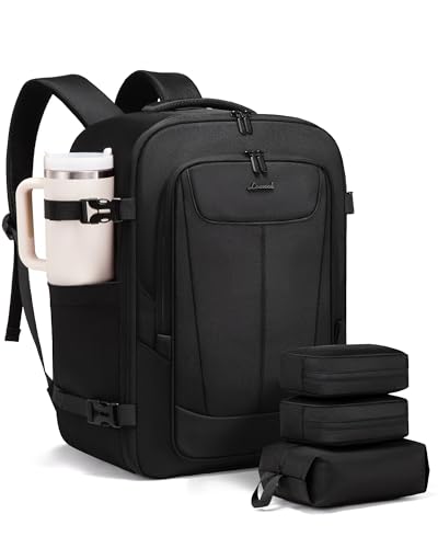 LOVEVOOK Travel Backpack for Men Women, 35L Carry on Backpack Flight Approved with 3 Packing Cubes, Large Personal Item Bag Fits 15.6 inch Laptop for Business Trip Weekender, Overnight Daypack, Black - color: Black, size: 35L-4pcs