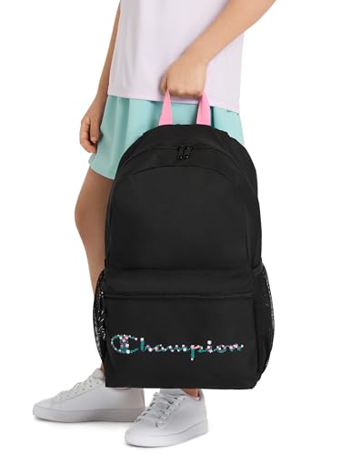 Champion Kids' Merit Backpack with Padded Straps, Water Bottle Pocket and Laptop Compartment for Daily Use, Pink, One Size - color: Pink