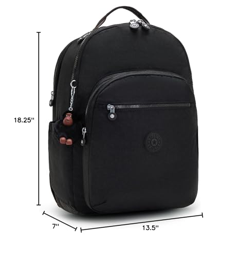 Kipling Women's Seoul Extra Large 17” Laptop Backpack, Durable, Roomy with Padded Shoulder Straps, School Bag - color: True Black, size: 13.5''L x 17.75''H x 9''D