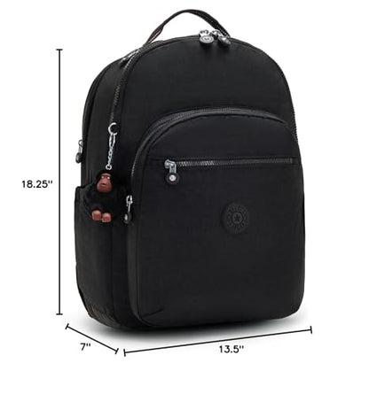 Kipling Women's Seoul Extra Large 17” Laptop Backpack, Durable, Roomy with Padded Shoulder Straps, School Bag - color: True Black, size: 13.5''L x 17.75''H x 9''D