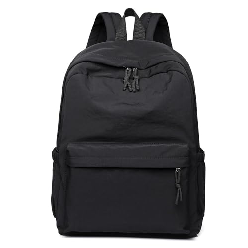 Unisex Backpack Minimalist Solid Color Durable Nylon Fabric Large Capacity Casual Travel Backpack (Black) - color: Black