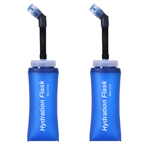 TRIWONDER TPU Soft Folding Water Bottles BPA-Free Collapsible Flask for Hydration Pack - Ideal for Running Hiking Cycling Climbing (350ml/11.83oz - Pack of 2) - color: 350ml/11.83oz - Pack of 2