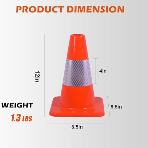 4 Pack 12" Orange Traffic Cones – Durable PVC Safety Cones with High Visibility for Parking, Construction, Sports & Training – Weather-Resistant (12 inch -4Pack) - size: 12 inch -4Pack