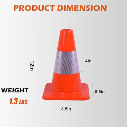 4 Pack 12" Orange Traffic Cones – Durable PVC Safety Cones with High Visibility for Parking, Construction, Sports & Training – Weather-Resistant (12 inch -4Pack) - size: 12 inch -4Pack