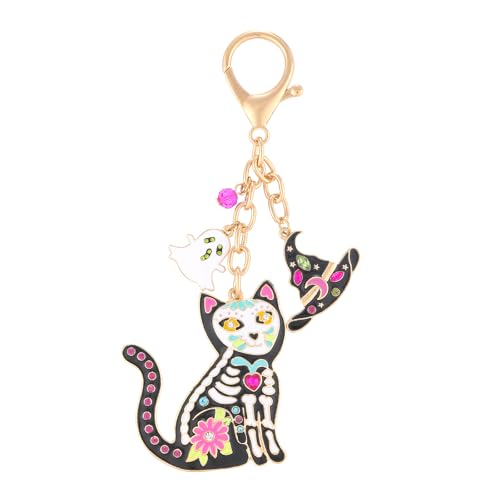 Madison Tyler Western Cowboy Boots Cherry Bow Bubble Tea Strawberry Cute Keychain | Bag Charms for Handbags Purse Charms - color: Halloween Cat