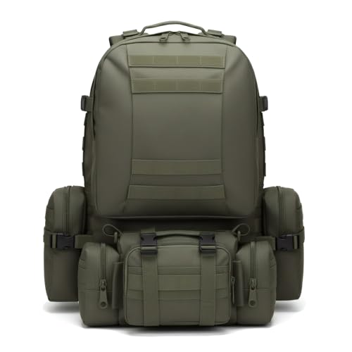 Military Tactical Backpack for Men 60L Waterproof Bug Out Bag Survival Rucksack Go Bag Emergency Molle System Army 3 Day Assault Pack for Hiking Hunting Camping Green - color: Green