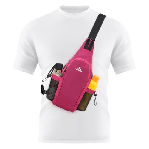 Peicees Small Sling Bag with 2 Bottle Holders (Suitable for 2.5 IN Diameter Bottle), Sling Backpack Crossbody Bag Chest Daypack for Daily Use Travel, Bottle Not Included, Rose - color: Rose