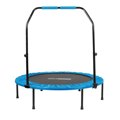 HolaHatha Portable Foldable Mini Trampoline Fitness Rebounder with 5 Level Adjustable Handle, Supports up to 440 Pounds, 48-Inch, Blue