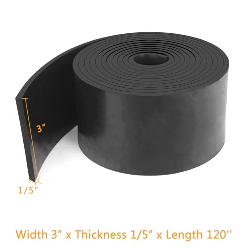 HooTown Solid Rubber Sheets Strips, 3” Wide x 1/5" Thick x 120” Long Neoprene Rubber Rolls Perfect for DIY Gasket Material, Sealing, Liner, Shield, Padding, Mat for Weather Stripping, No Adhesive - size: 3” Wide x 120” Long, style: 1/5" Thick