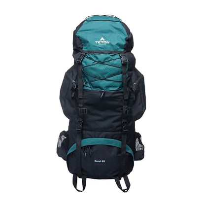 Teton 65L Scout Internal Frame Backpack for Hiking, Camping, Backpacking, Travel, Rain Cover Included, Pacific - color: Pacific, size: 65L