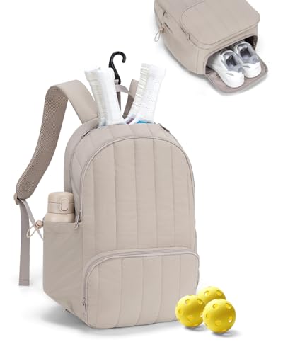 Pickleball Bag, Pickleball Backpack with Shoe Compartment and Paddle Slots, Large Sports Gym Backpack with Wet Pocket - color: Camel