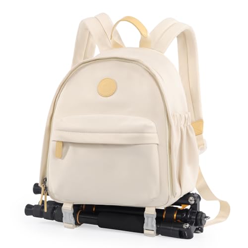 Cwatcun Camera Backpack Bag Small for Women，Fashion DSLR Camera Bag Cute with Tripod Strap and Removable Padded Dividers Lightweight Photograhy Case for Canon/Nikon/Sony Cameras, Off-White - color: Off-white, size: 1.0 Small