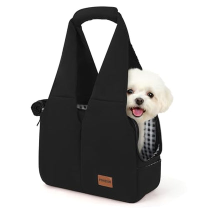 Dog Purse Carrier for Small Dogs and Cats, Soft-Sided Pet Tote Bag with 6 Large Pockets, Collapsible Travel Puppy Carrier, Fits Pets up to 16 lbs (Black, 17.5" L x 8" W x 12" H) - color: Black, size: 17.5"L x 8.0"W x 12.0"H