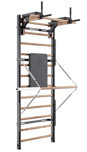 Swedish Ladder Pro, Wood Stall Bar with Push-Through Bar, Adjustable Pull-Up Dip Bar for Adults and Kids, Accessories Bundle, Spring, for Home, School, Physical Therapy and Gymnastics - size: 40"x90“x26"