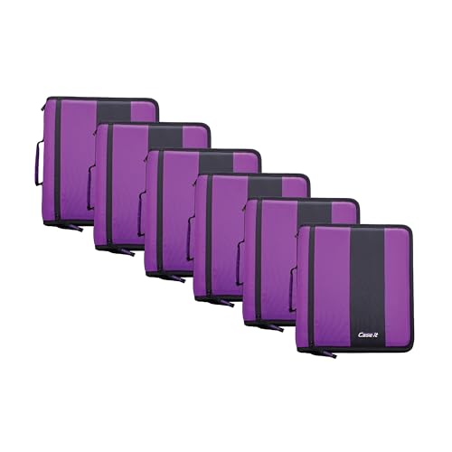 Case-it Classic Zipper Binder | 2-Inch O-Rings, 350 Sheet Capacity, Multiple Storage Pockets & Shoulder Strap | School & Office Organizer | D-251 Deep Purple | 6 Pack - color: Deep Purple, size: 6 Pack