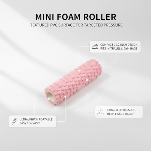Mini Textured Foam Roller, 10 Inch Compact PVC Muscle Roller for Travel, Gym & Yoga (Pink/Blue) - color: Pink